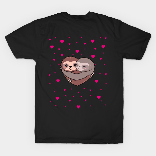 Sloths hugs, lovers couple cute, red heart by Collagedream